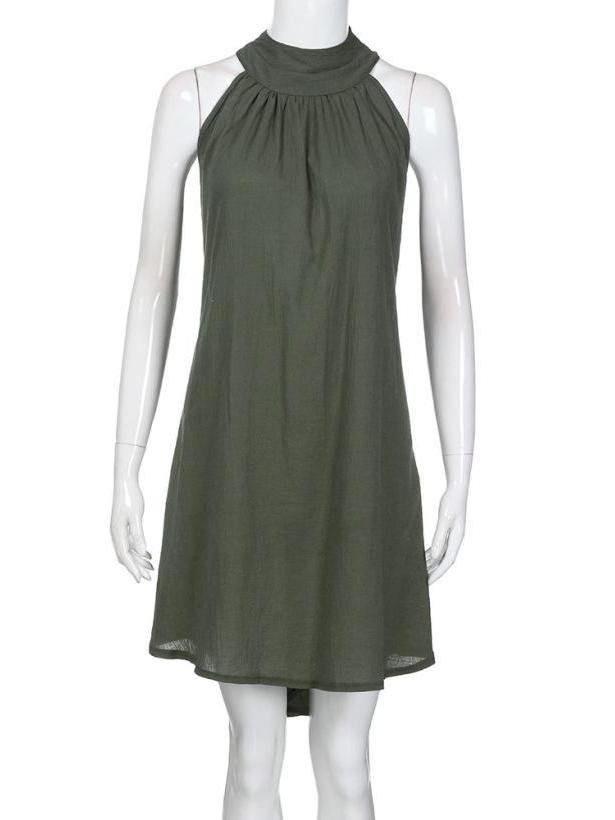Fashion Round Neck Pleated Sleeveless Mini Dress - LuckyFash™
