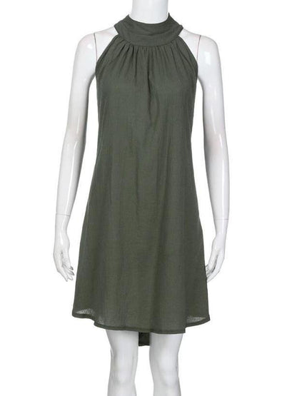 Fashion Round Neck Pleated Sleeveless Mini Dress - LuckyFash™