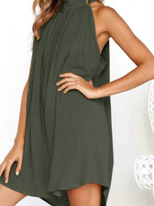 Fashion Round Neck Pleated Sleeveless Mini Dress - LuckyFash™