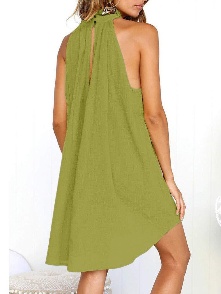 Fashion Round Neck Pleated Sleeveless Mini Dress - LuckyFash™