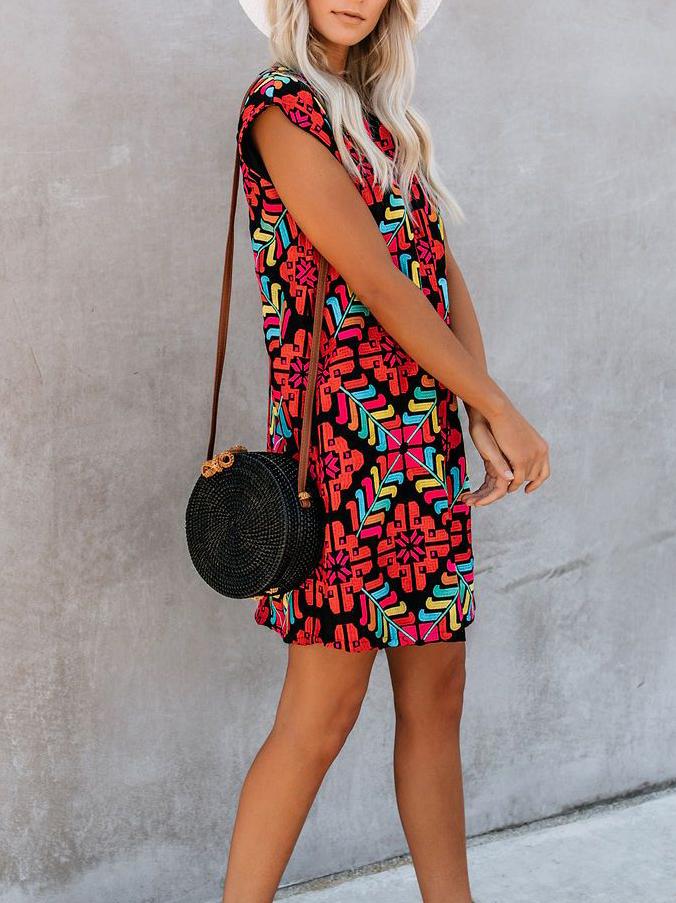 Fashion Short Sleeve Round Neck Printed Holiday Dress - LuckyFash™