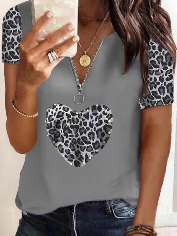 Fashion Short-sleeved Heart Printed T-shirt - LuckyFash™