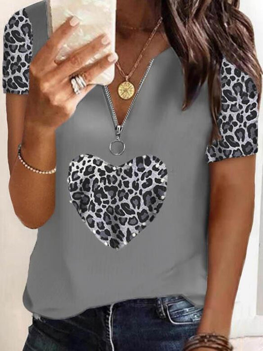 Fashion Short-sleeved Heart Printed T-shirt - LuckyFash™