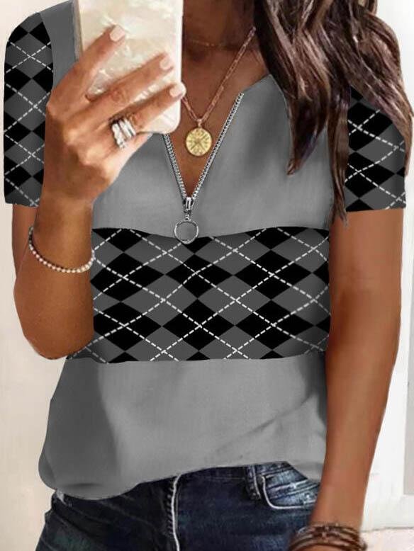 Fashion Short-sleeved Zipper Printed T-shirt - LuckyFash™