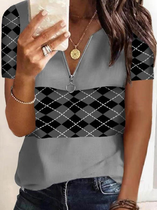 Fashion Short-sleeved Zipper Printed T-shirt - LuckyFash™