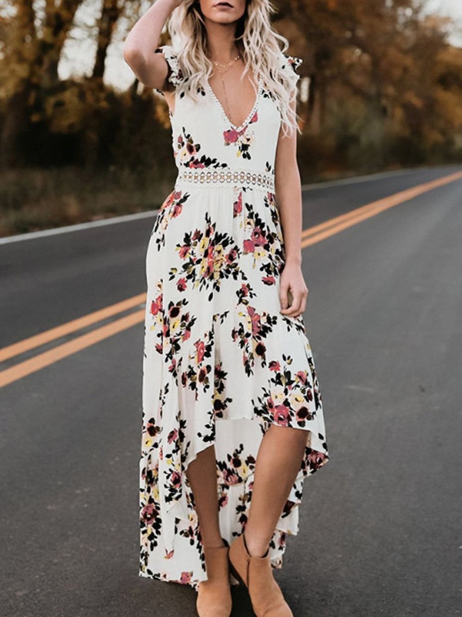 Fashion Sleeveless Floral Print Irregular Dress - LuckyFash™