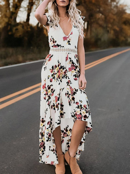 Fashion Sleeveless Floral Print Irregular Dress - LuckyFash™