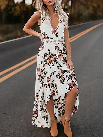Fashion Sleeveless Floral Print Irregular Dress - LuckyFash™