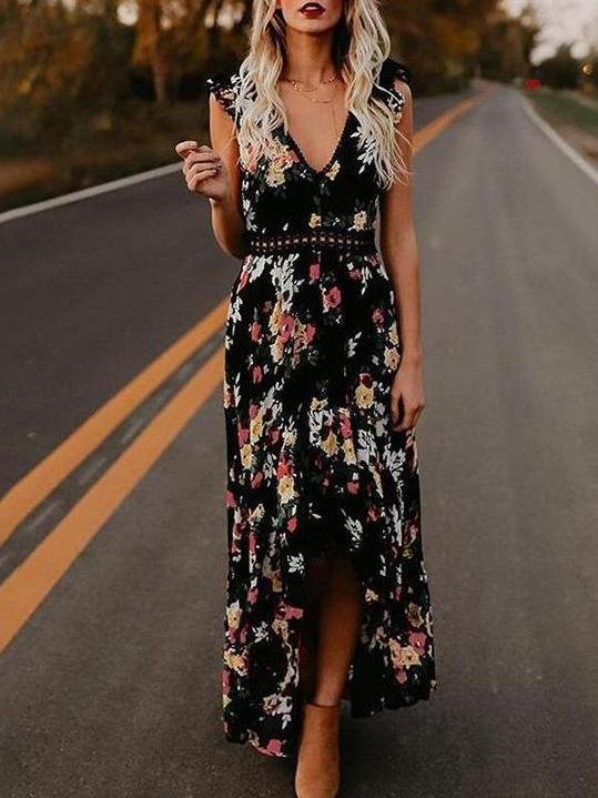Fashion Sleeveless Floral Print Irregular Dress - LuckyFash™