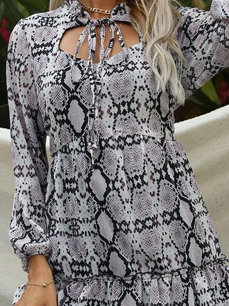 Fashion Snake Print Long Sleeve Mini Dress - LuckyFash™
