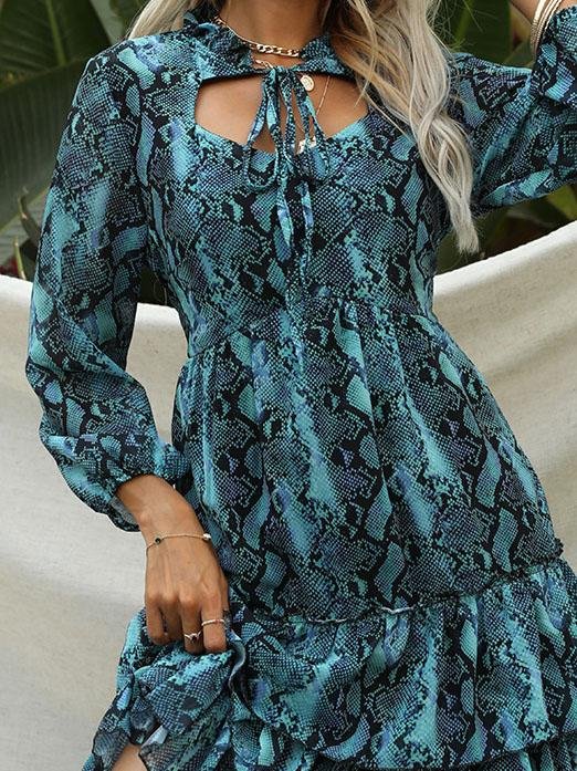 Fashion Snake Print Long Sleeve Mini Dress - LuckyFash™