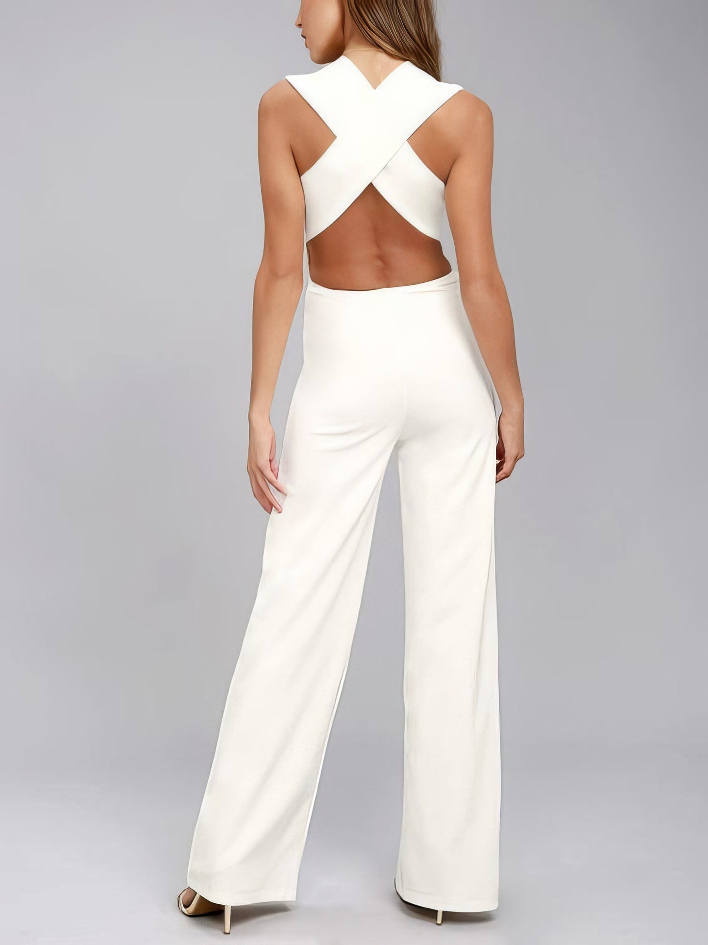 Fashion Solid Color Deep V Neck Sleeveless Jumpsuit - LuckyFash™