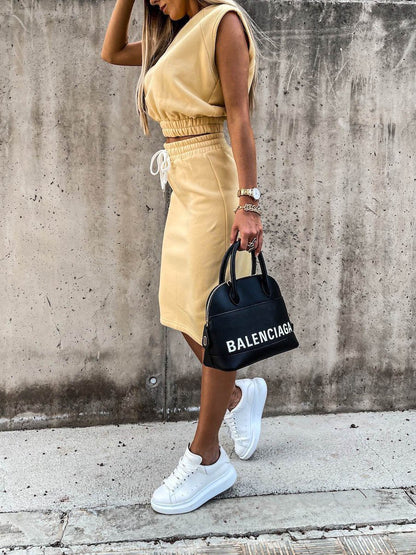 Fashion Solid Color Sleeveless Two-piece Outfit - LuckyFash™