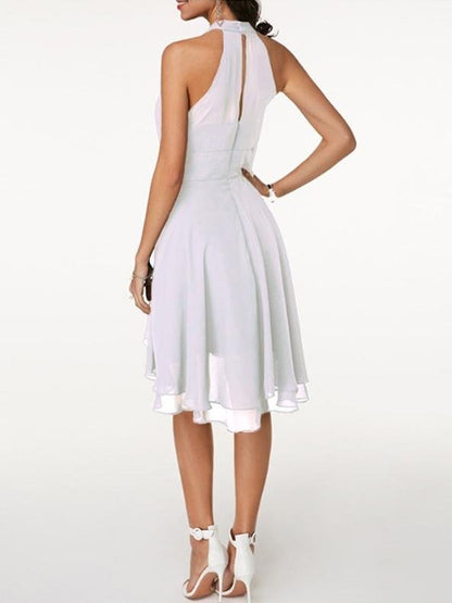 Fashion Solid Halter Sleeveless Double Layer Chiffon Dress - LuckyFash™