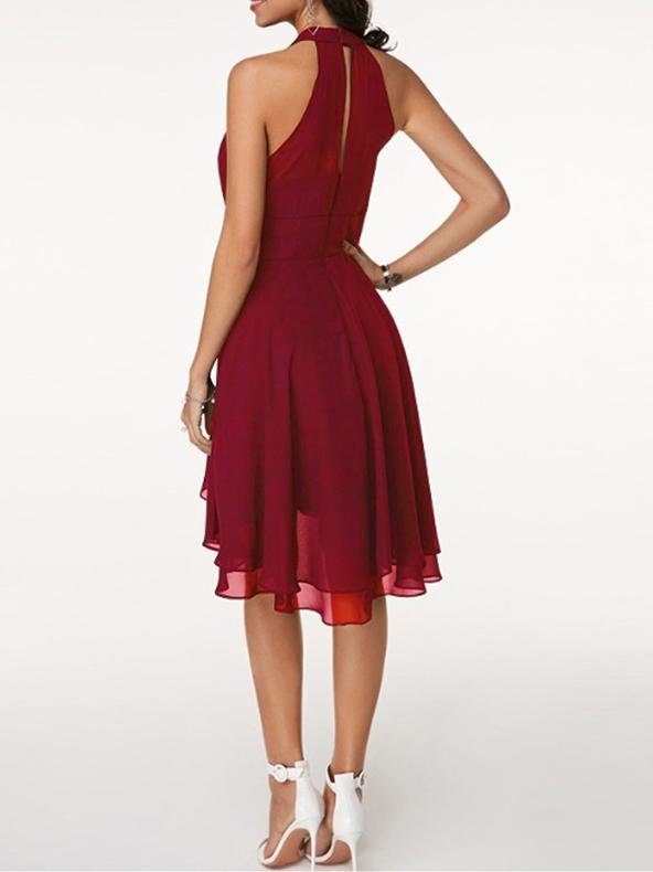 Fashion Solid Halter Sleeveless Double Layer Chiffon Dress - LuckyFash™