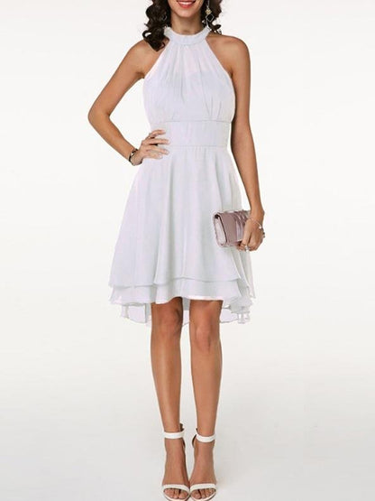 Fashion Solid Halter Sleeveless Double Layer Chiffon Dress - LuckyFash™