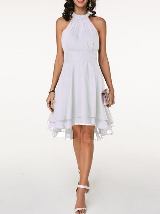 Fashion Solid Halter Sleeveless Double Layer Chiffon Dress - LuckyFash™