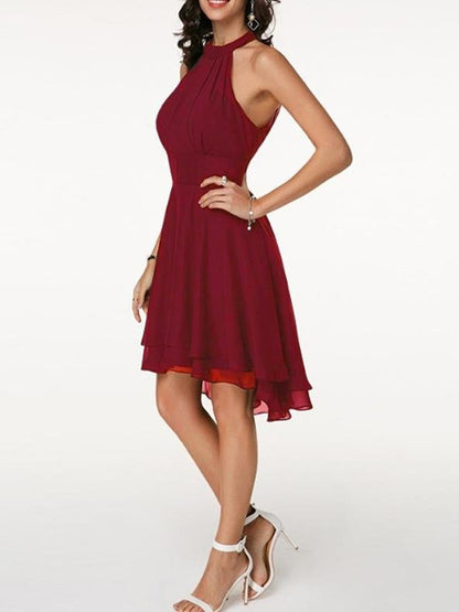 Fashion Solid Halter Sleeveless Double Layer Chiffon Dress - LuckyFash™