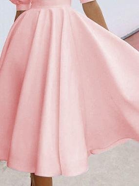 Fashion Solid Puff Mid Sleeve Big Swing Midi Dresses - LuckyFash™