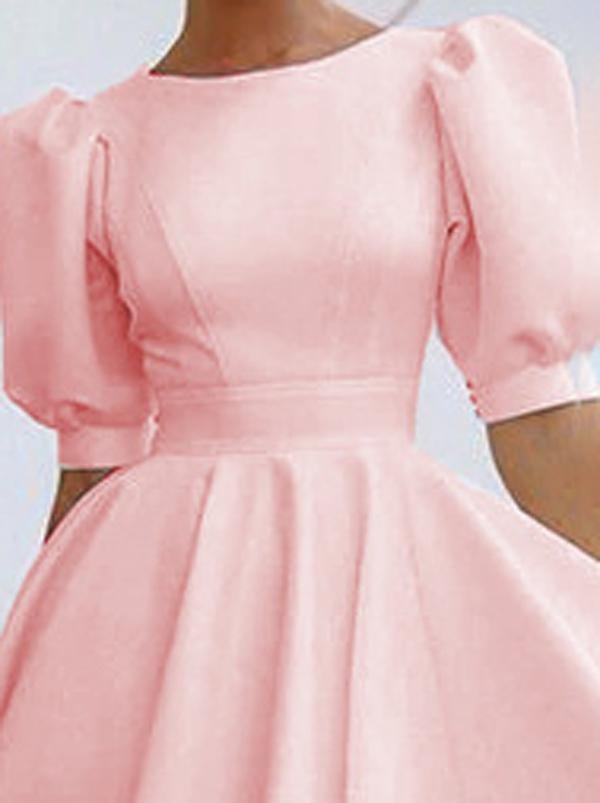 Fashion Solid Puff Mid Sleeve Big Swing Midi Dresses - LuckyFash™