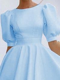 Fashion Solid Puff Mid Sleeve Big Swing Midi Dresses - LuckyFash™