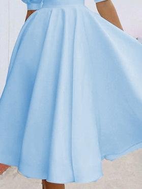 Fashion Solid Puff Mid Sleeve Big Swing Midi Dresses - LuckyFash™