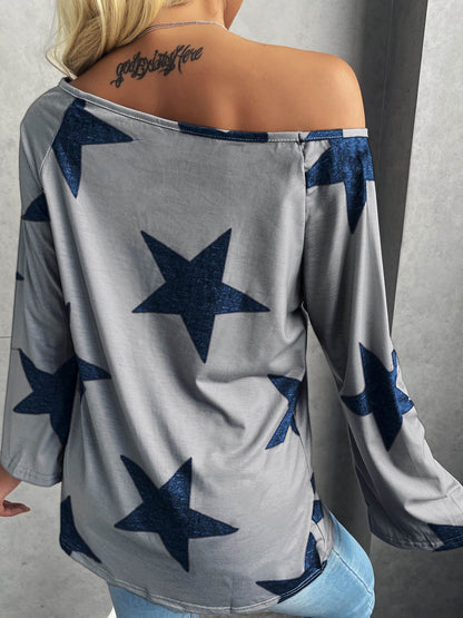 Fashion Star Print Long Sleeve Blouses - LuckyFash™
