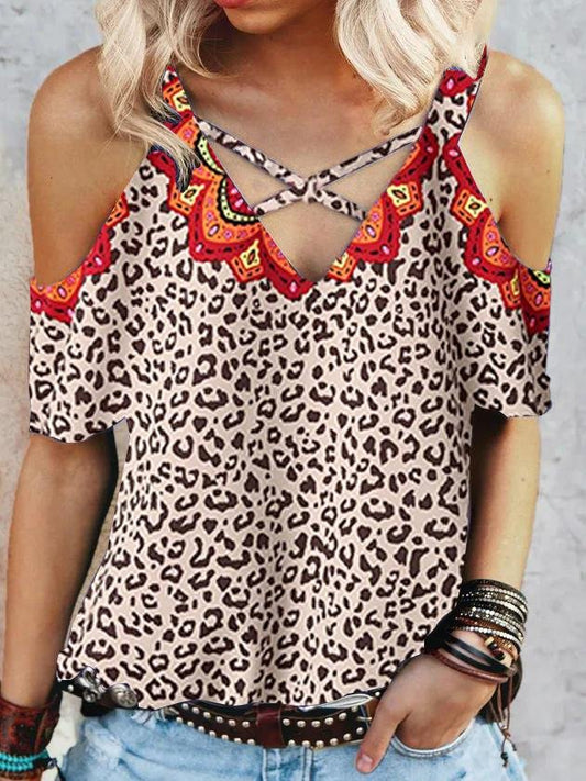 Fashion Strapless Leopard Print T-shirt - LuckyFash™