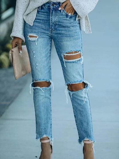 Fashion Street Straight-leg Ripped Jeans - LuckyFash™