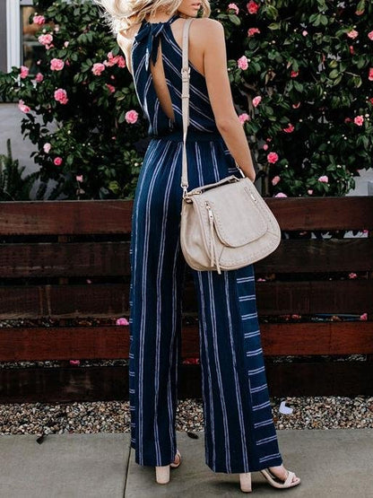 Fashion Striped V-neck Halterneck Jumpsuit - LuckyFash™