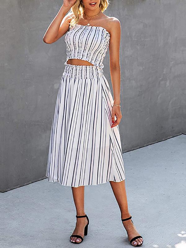 Fashion Stripes Sleeveless Crop Top & Skirt Set - LuckyFash™