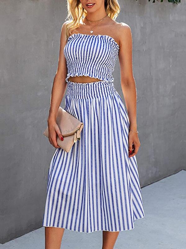 Fashion Stripes Sleeveless Crop Top & Skirt Set - LuckyFash™