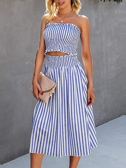 Fashion Stripes Sleeveless Crop Top & Skirt Set - LuckyFash™