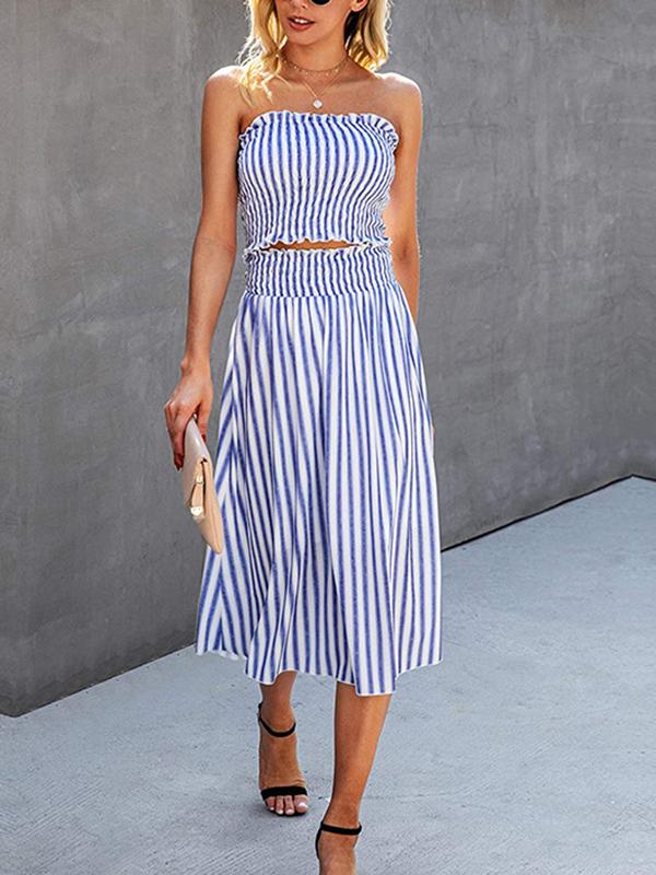 Fashion Stripes Sleeveless Crop Top & Skirt Set - LuckyFash™