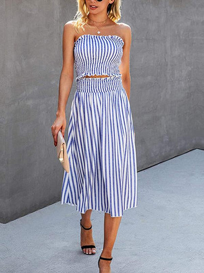 Fashion Stripes Sleeveless Crop Top & Skirt Set - LuckyFash™