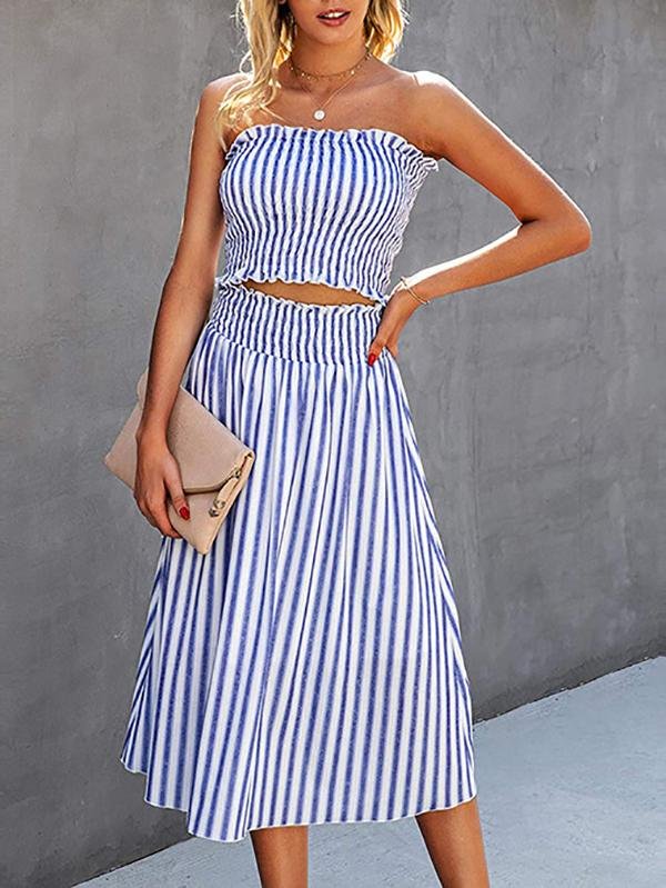 Fashion Stripes Sleeveless Crop Top & Skirt Set - LuckyFash™