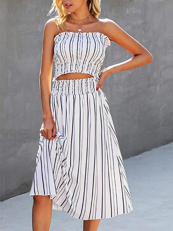 Fashion Stripes Sleeveless Crop Top & Skirt Set - LuckyFash™