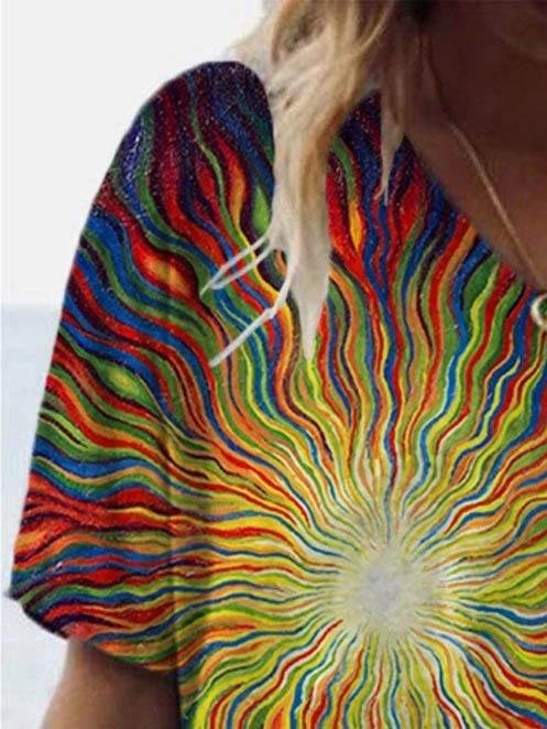 Fashion Sun Print V-neck T-shirt - LuckyFash™