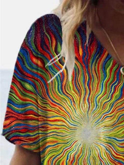 Fashion Sun Print V-neck T-shirt - LuckyFash™