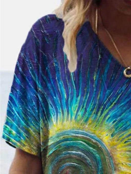 Fashion Sun Print V-neck T-shirt - LuckyFash™