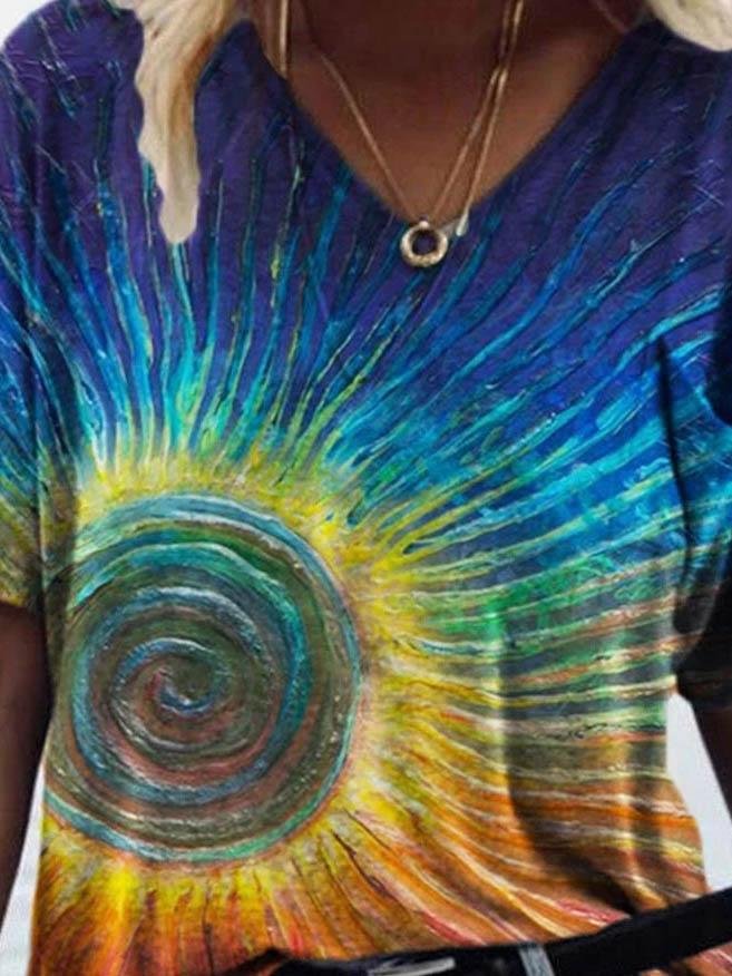 Fashion Sun Print V-neck T-shirt - LuckyFash™