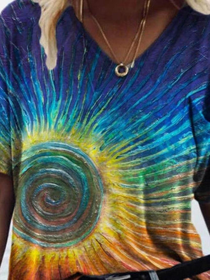 Fashion Sun Print V-neck T-shirt - LuckyFash™