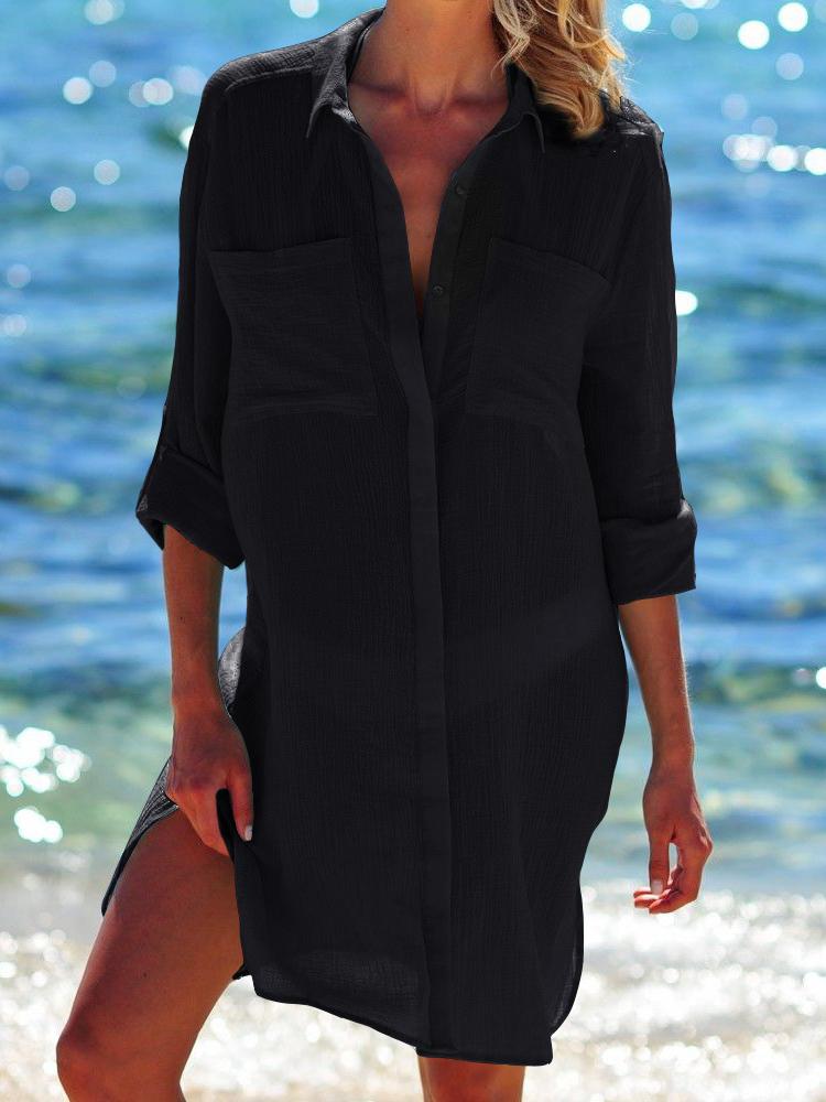 Fashion Thin Pocket Beach Long-sleeved Blouse - LuckyFash™