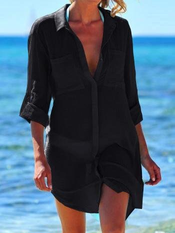 Fashion Thin Pocket Beach Long-sleeved Blouse - LuckyFash™