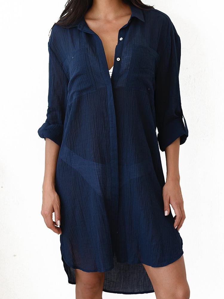 Fashion Thin Pocket Beach Long-sleeved Blouse - LuckyFash™