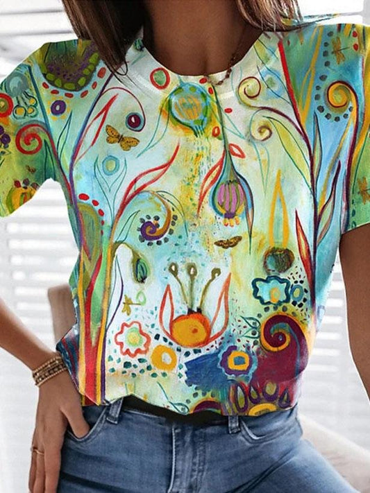 Fashion Tie-dye Variegated Print Short-sleeved Top - LuckyFash™