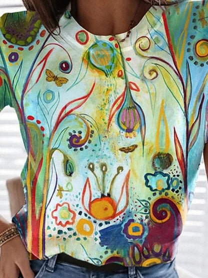 Fashion Tie-dye Variegated Print Short-sleeved Top - LuckyFash™