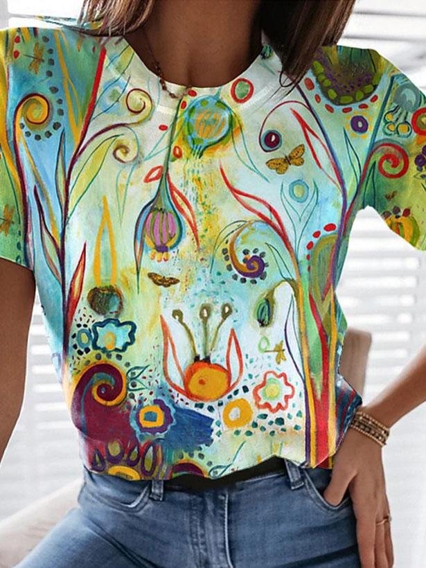 Fashion Tie-dye Variegated Print Short-sleeved Top - LuckyFash™