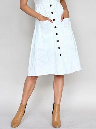 Fashion V-neck Button Pocket Short Sleeve Dress - LuckyFash™