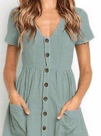 Fashion V-neck Button Pocket Short Sleeve Dress - LuckyFash™